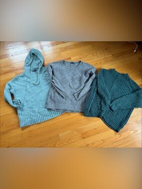 American Eagle Outfitters Mint Green, Gray, and Teal Knit Sweaters (Set of 3)